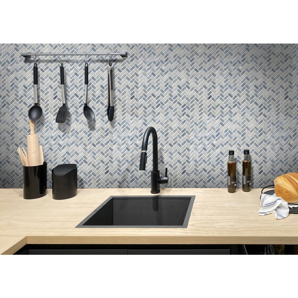 Blue Herringbone Glossy Glass Mosaic Tile for Walls and Floors