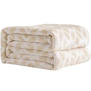 Plaid Ivory Flannel Sherpa 80 in. x 90 in. Throw Bed Blanket