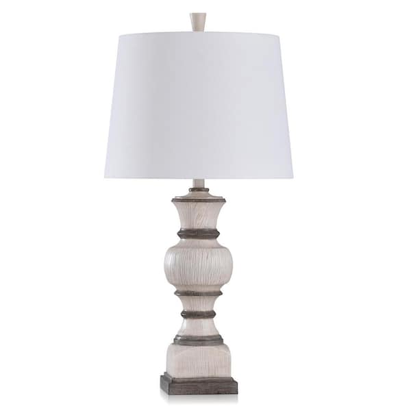 Tipton Farmhouse 17 in. Weathered White, Grey/Brown Lamp