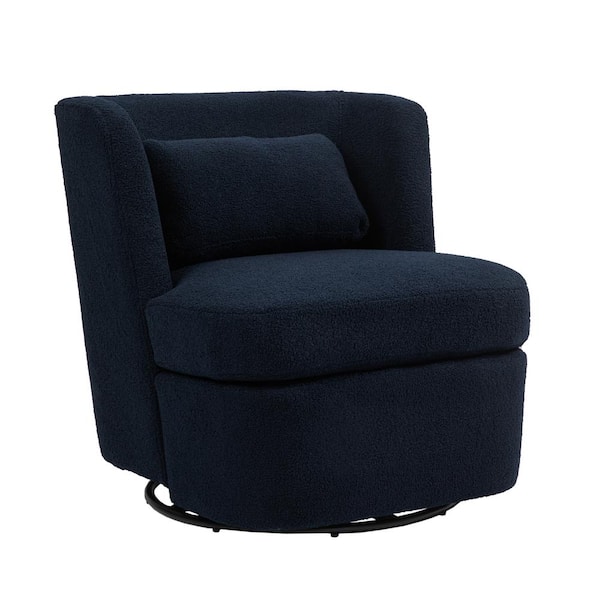 Uixe Modern Blue Teddy Fabric Upholstered 360-Degree Swivel Accent Barrel Chair with Metal Base and 1 Pillow(Set of 1)