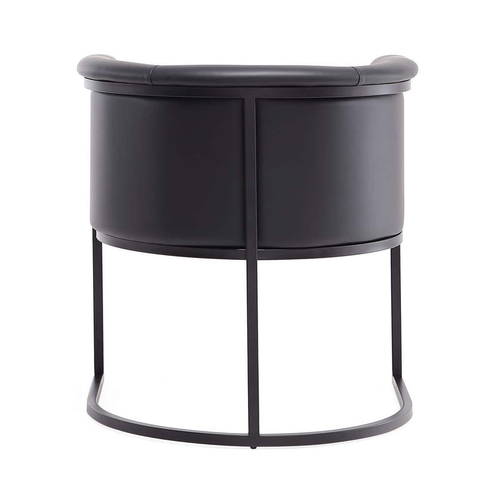 Modern Black Faux Leather Upholstered Metal Arm Dining Chairs, Set of 2