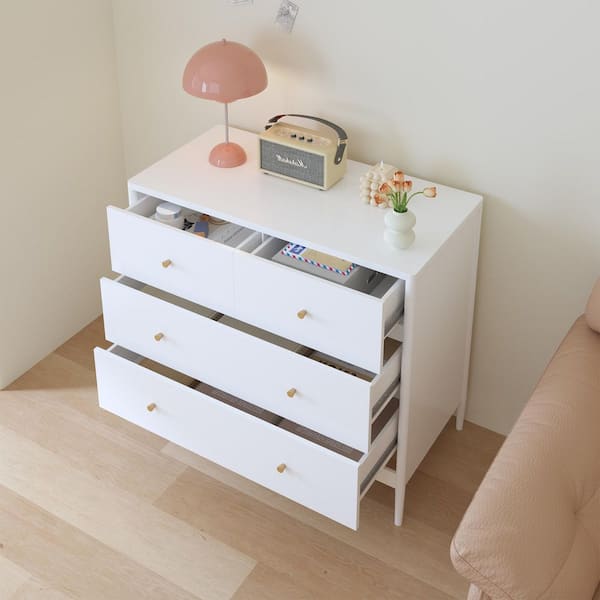 White 4-Drawer Dresser, Wood Storage Cabinet for Bedroom, Nursery, Closet, Kids Chest of Drawers, 35.4 in. Wide