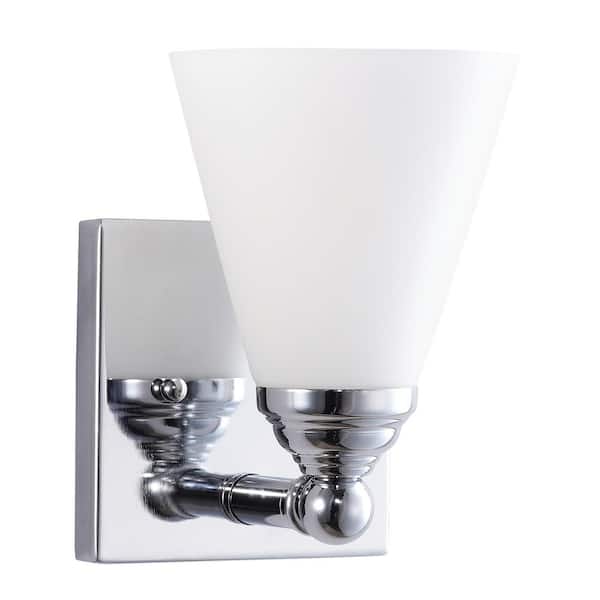 Sunlite 5 in. Brushed Chrome Wall Mount Vanity Light Sconce with Frosted White Cone Glass Shade