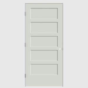 36 in. x 80 in. 5-Panel Bayshore Right-Hand Hollow Ultra-Pure White Molded Composite Single Prehung Interior Door