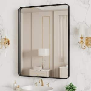 16 in. W x 24 in. H Rectangular Aluminum Framed Wall Bathroom Vanity Mirror in Black