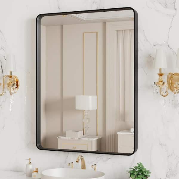 TOOLKISS 16 in. W x 24 in. H Rectangular Aluminum Framed Wall Bathroom Vanity Mirror in Black
