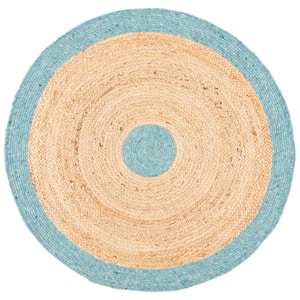 Braided Blue Natural Doormat 3 ft. x 3 ft. Round Area Rug