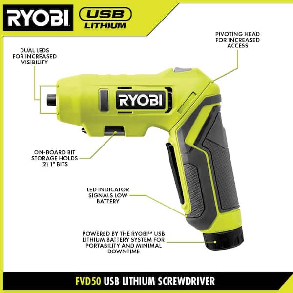 RYOBI USB Lithium 4Tool Combo Kit w/Screwdriver, Glue Pen, Rotary Tool, Power Cutter, Batteries, Charger &(2) 3.0 Ah Batteries