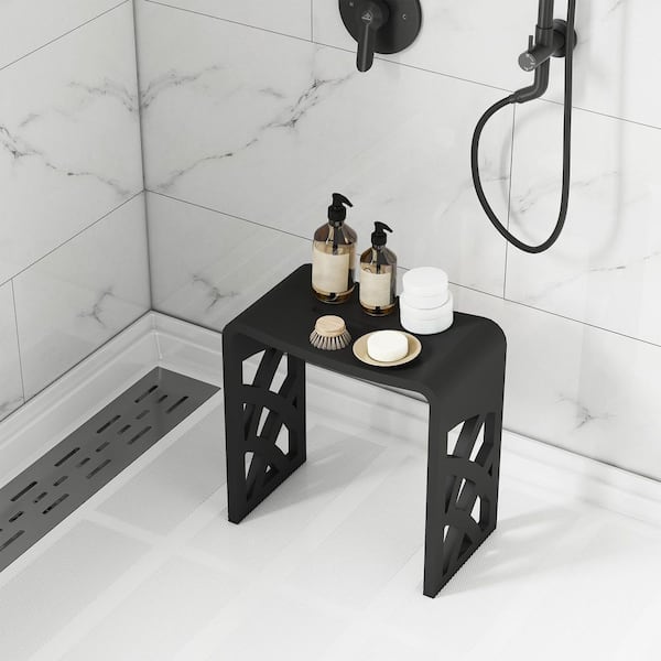16.5 in W Freestanding Hollow Shower Seat, Solid Surface Stool in Matte Black