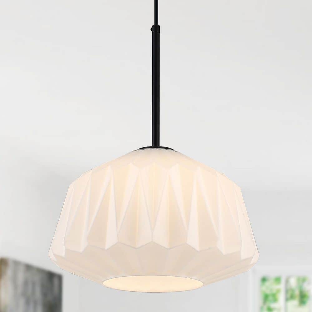 1-Light Black Mid Century Glass Adjustable Height Pendant Light with Floral Milk White Glass Shades for Kitchen Island price history on PriceWatchPro