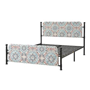 Baltazar Yellow Transitional 61.75 in. Metal Frame Platform Bed with Floral Upholstered