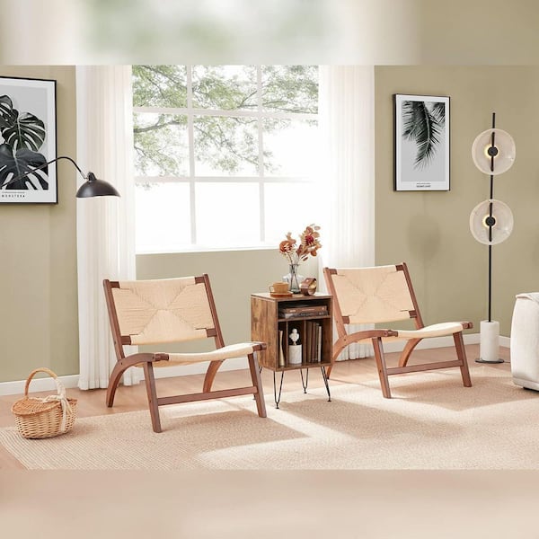 Walnut Natural Wood Beech Braided Jute Woven Weave Paper Rope Chair for Living Room