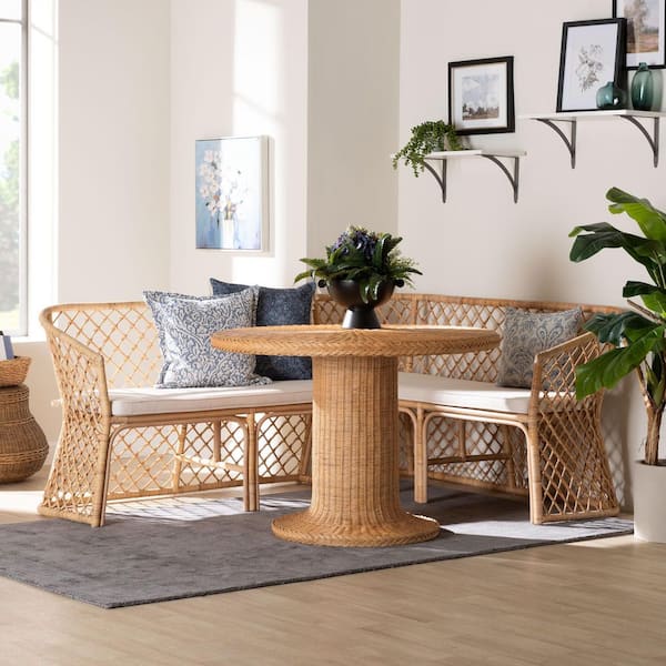 Ellard Light Honey Rattan 3-Piece Dining Nook Set