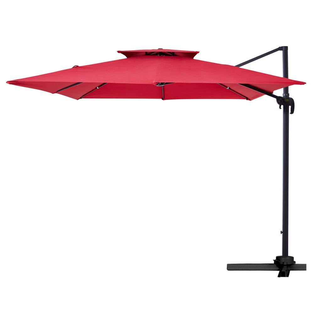 JEAREY 12 Ft. X 12 Ft. Square Outdoor Cantilever Umbrella Patio 2-Tier ...