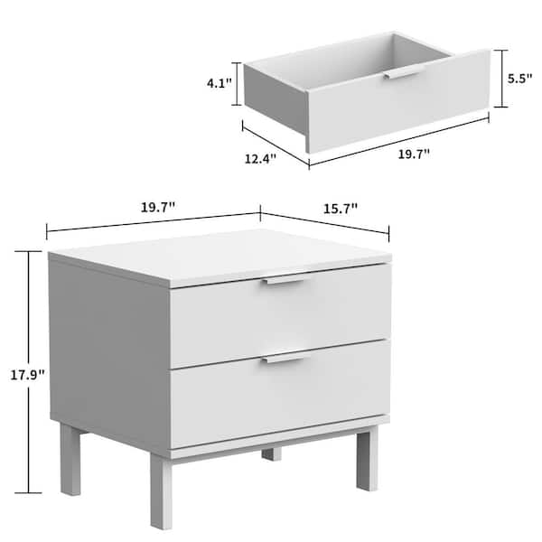 FUFU&GAGA 2-Drawer White Wooden Nightstand Bedside Table with 4 