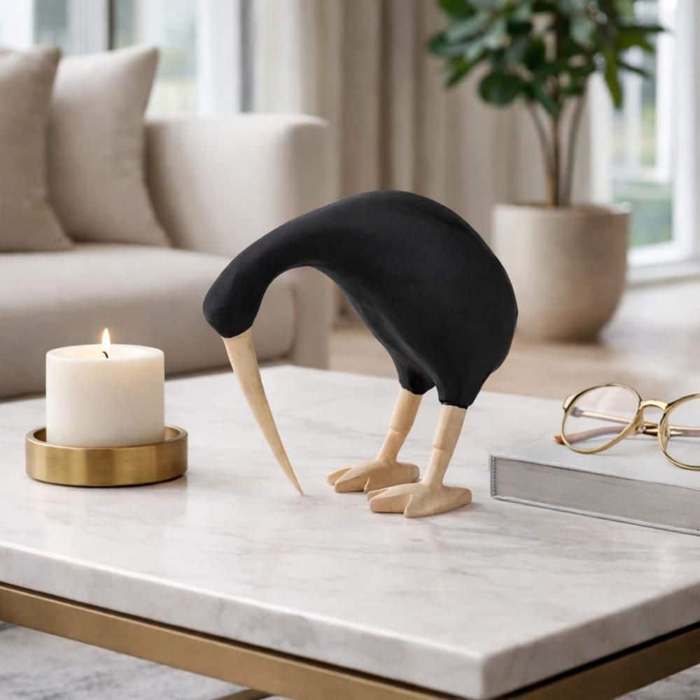 Liv & Skye Black 7.25 in. x 6.25 in. Wood Kiwi Bird with Natural