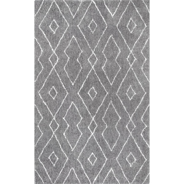 nuLOOM Beaulah Modern Geometric Shag Gray Doormat 3 ft. x 5 ft. Area Rug