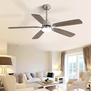 52 in. Indoor/Outdoor Modern Downrod and Flush Mount Nickel Ceiling Fan with LED Lights and 6 Speed DC Remote