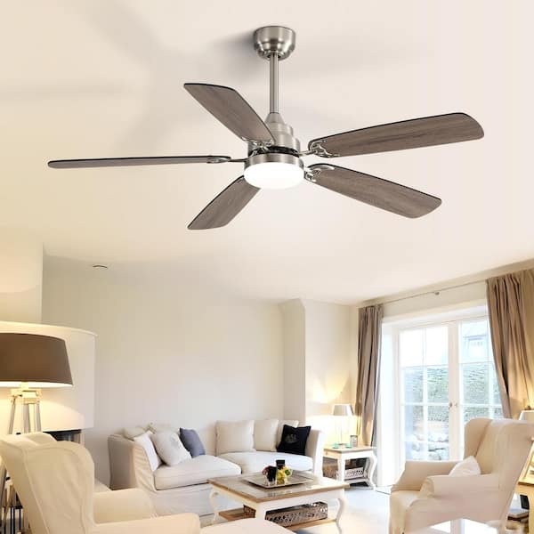 52 in. Indoor Farmhouse Nickel Integrated LED Ceiling Fan with Dual-Finish Blades and Remote Control