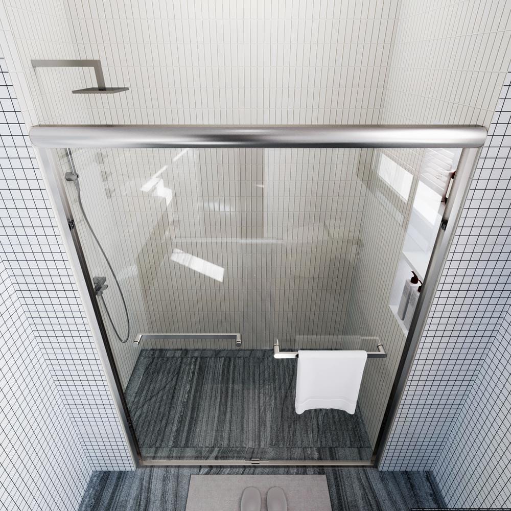 Nickel Framed Double Sliding Shower Door with Clear Glass Panels