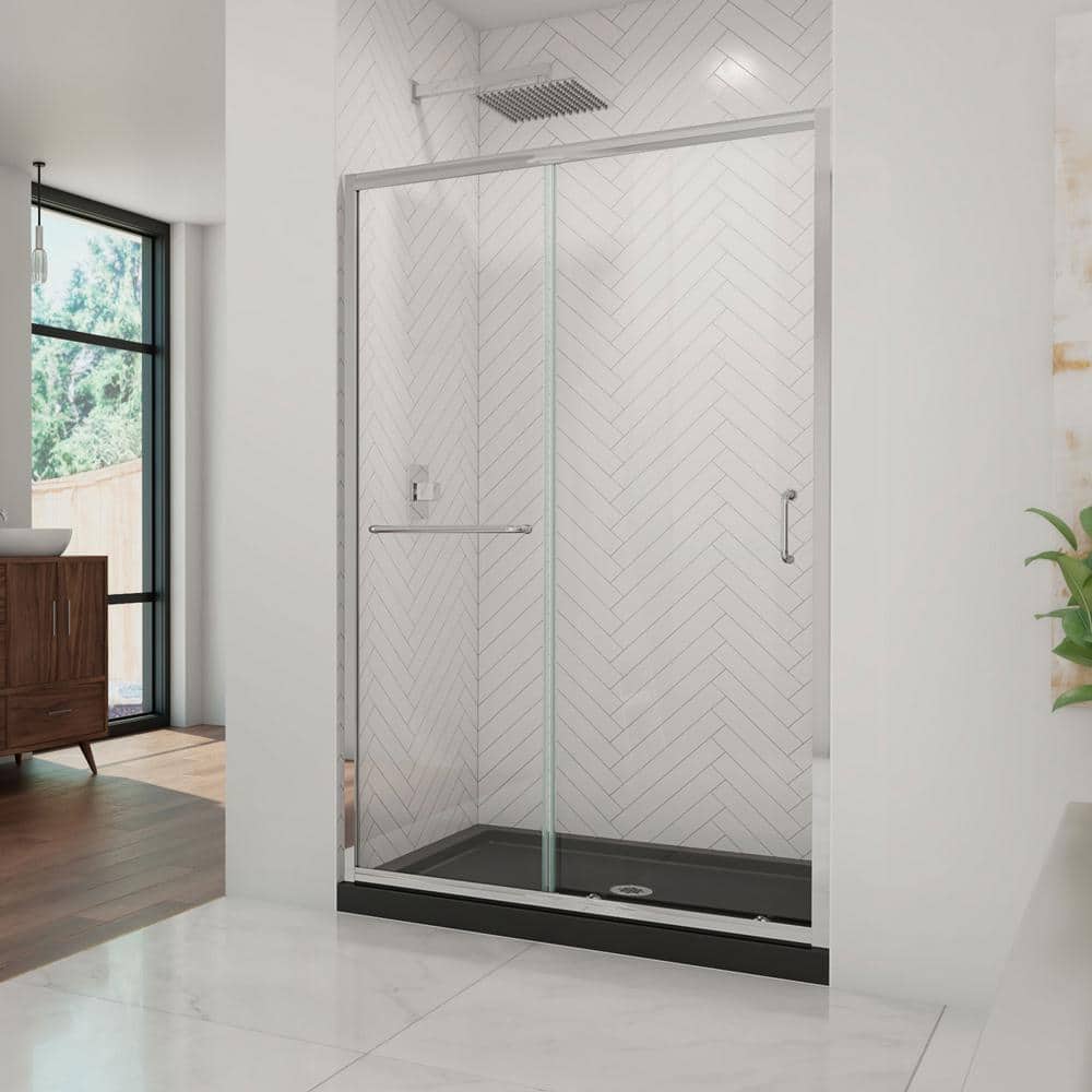 Infinity-Z 48" Satin Black Semi-Frameless Sliding Shower Kit