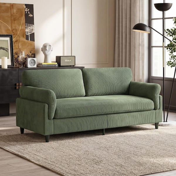 82.6 Corduroy Fabric 2-Seater Loveseat Sofa in Green with Sturdy Iron, Wood Frame and Rolled Armrests