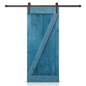 20 in. x 84 in. Z Ocean Blue Stained DIY Knotty Pine Wood Interior Sliding Barn Door with Hardware Kit