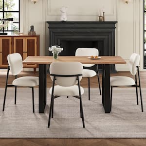 Elvryn 5-pc Upholstered Dining Set, Iron Frame, Acacia Wood, Beige Plus Black Plus Natural