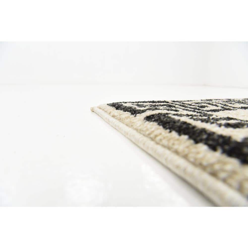 Athens Beige and Black Geometric Border Rectangular Rug
