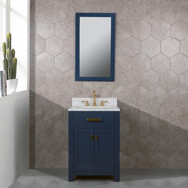 Water Creation Madison 24 in. W Bath Vanity in Monarch Blue with Marble Vanity Top in Carrara White with White Basin(s)