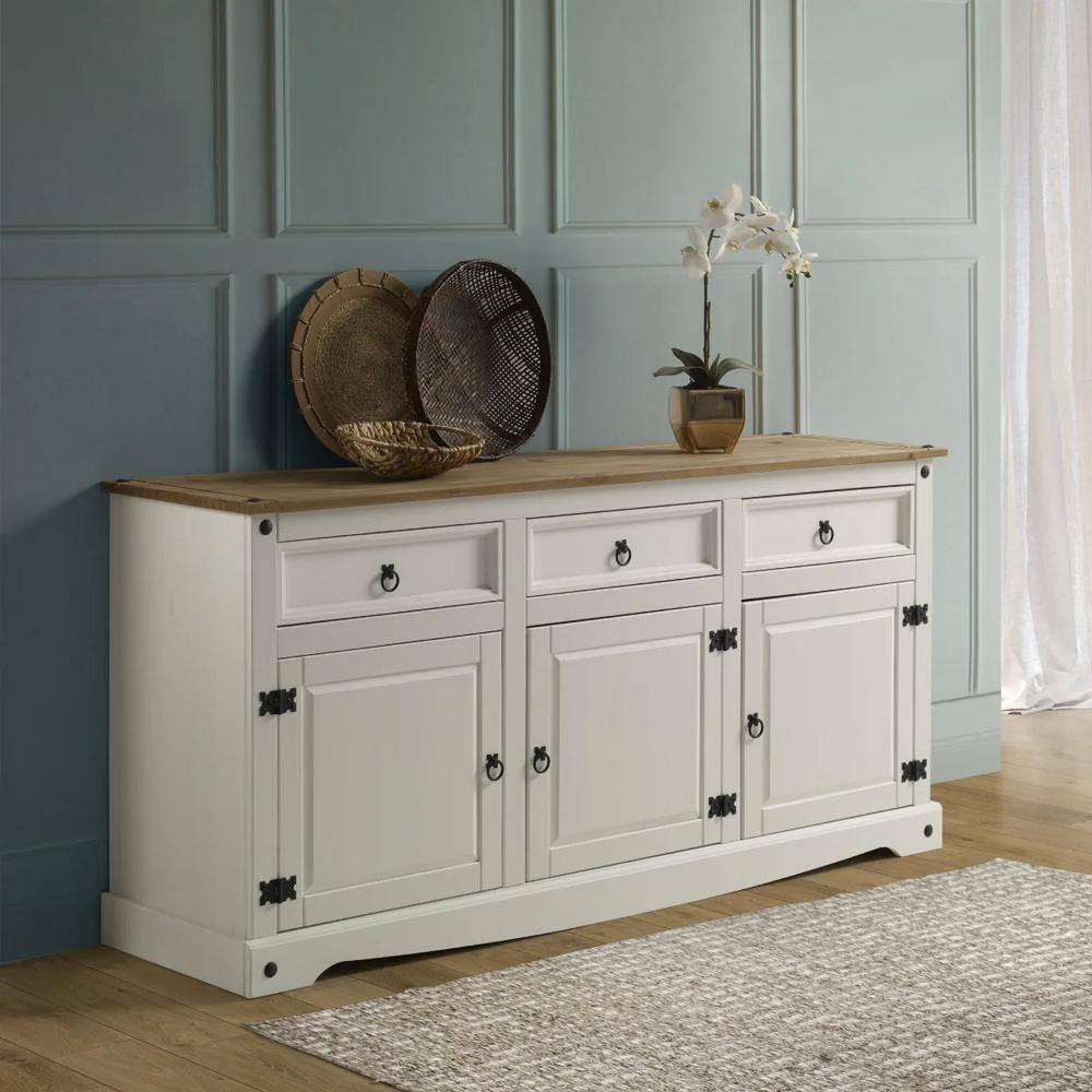 Cottage Series Distressed White Pine Wood Buffet Sideboard