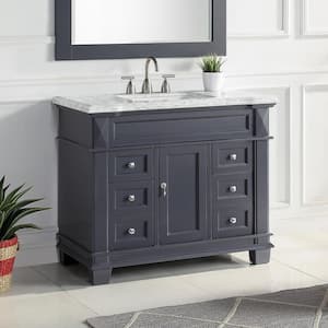 Dorian 42 in. W x 22 in. D x 35.63 in. H Single-Sink Freestanding Bath Vanity in Charcoal Gray with Carrara Marble Top