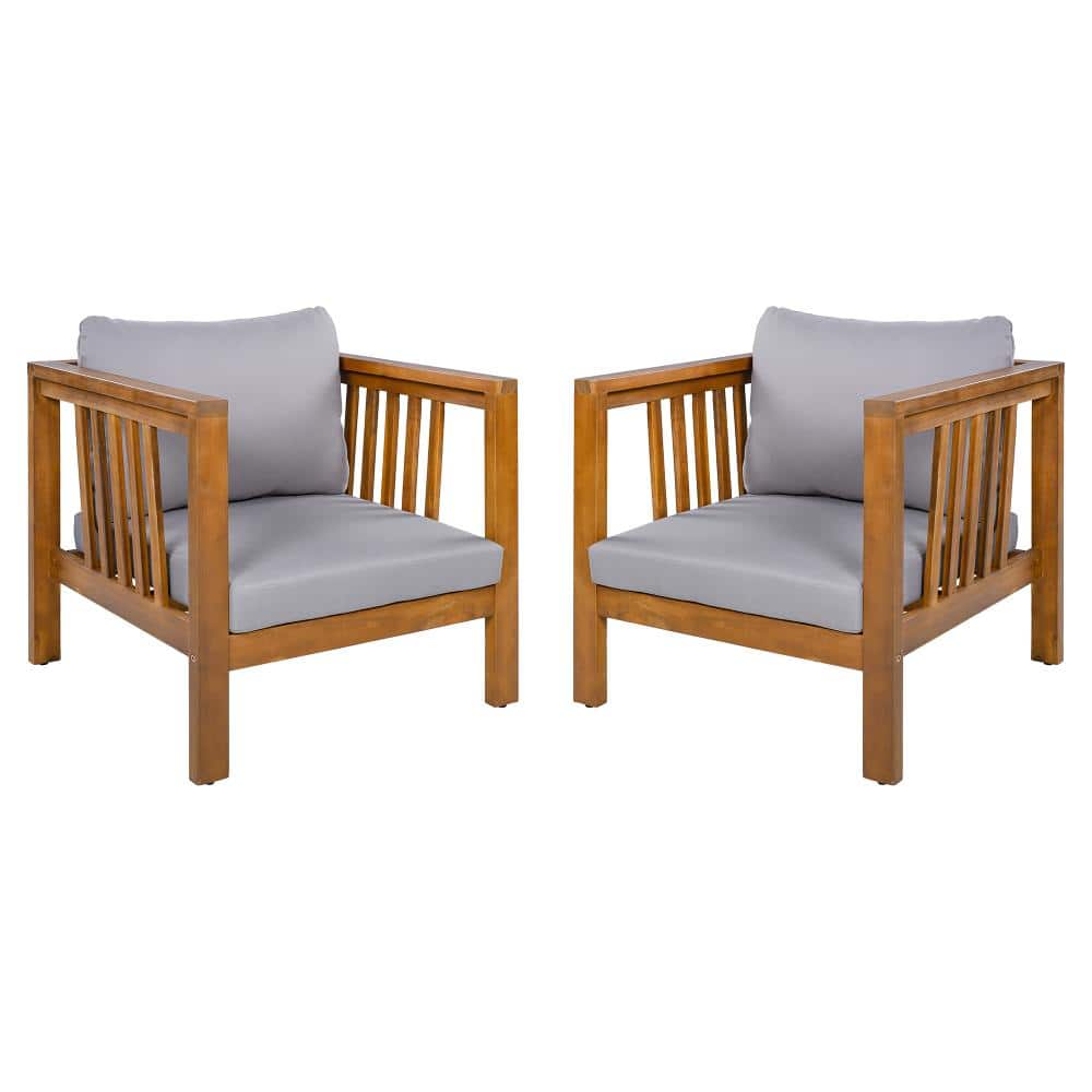 2-Piece Wood Outdoor Lounge Chair with Gray Cushions price history on PriceWatchPro