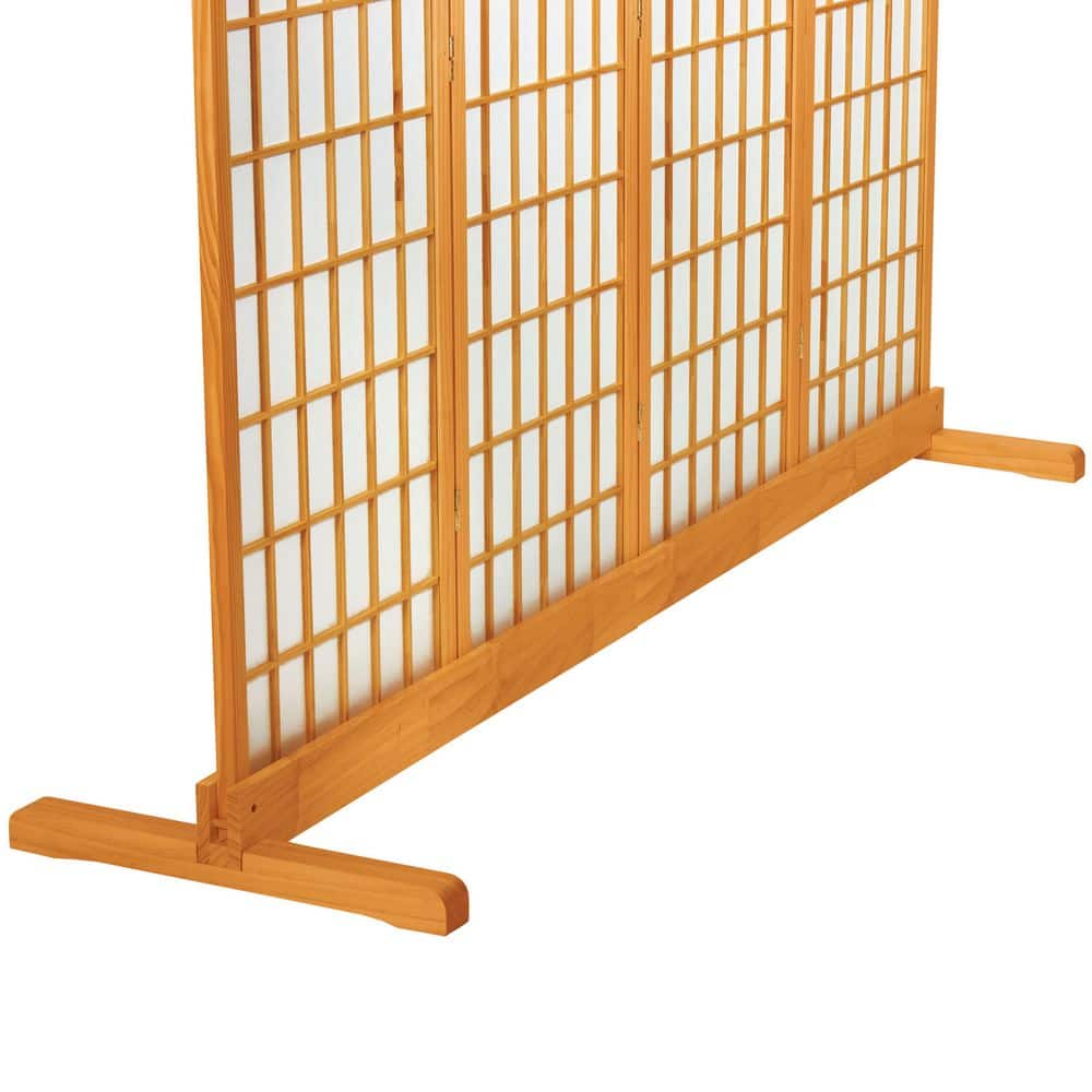 Honey Stained 4-Panel Folding Room Divider Stand