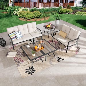 8-Piece Metal Outdoor Patio Conversation Set with Beige Cushions