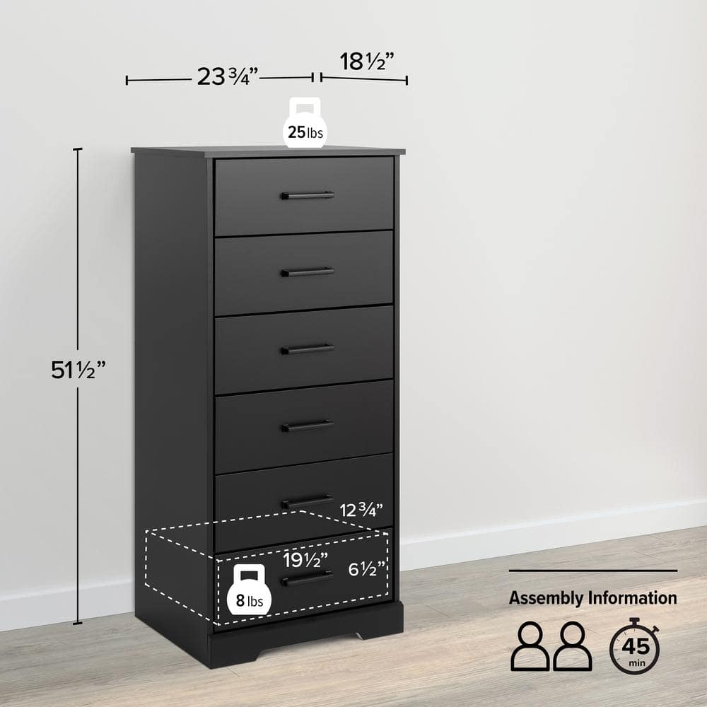 Rustic Black Vertical 6-Drawer Farmhouse Dresser