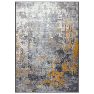 Distressed Contemporary Abstract Mustard 5 ft. x 7 ft. Area Rug