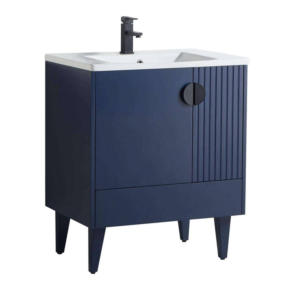 FINE FIXTURES Venezian 30 in. W x 18.11 in. D x 33 in. H Bathroom Vanity Side Cabinet in Navy Blue with White Ceramic Top -  VN30NB-VNHA1BL