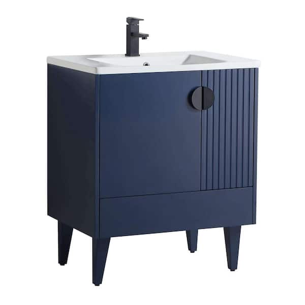 FINE FIXTURES Venezian 30 in. W x 18.11 in. D x 33 in. H Bathroom Vanity Side Cabinet in Navy Blue with White Ceramic Top