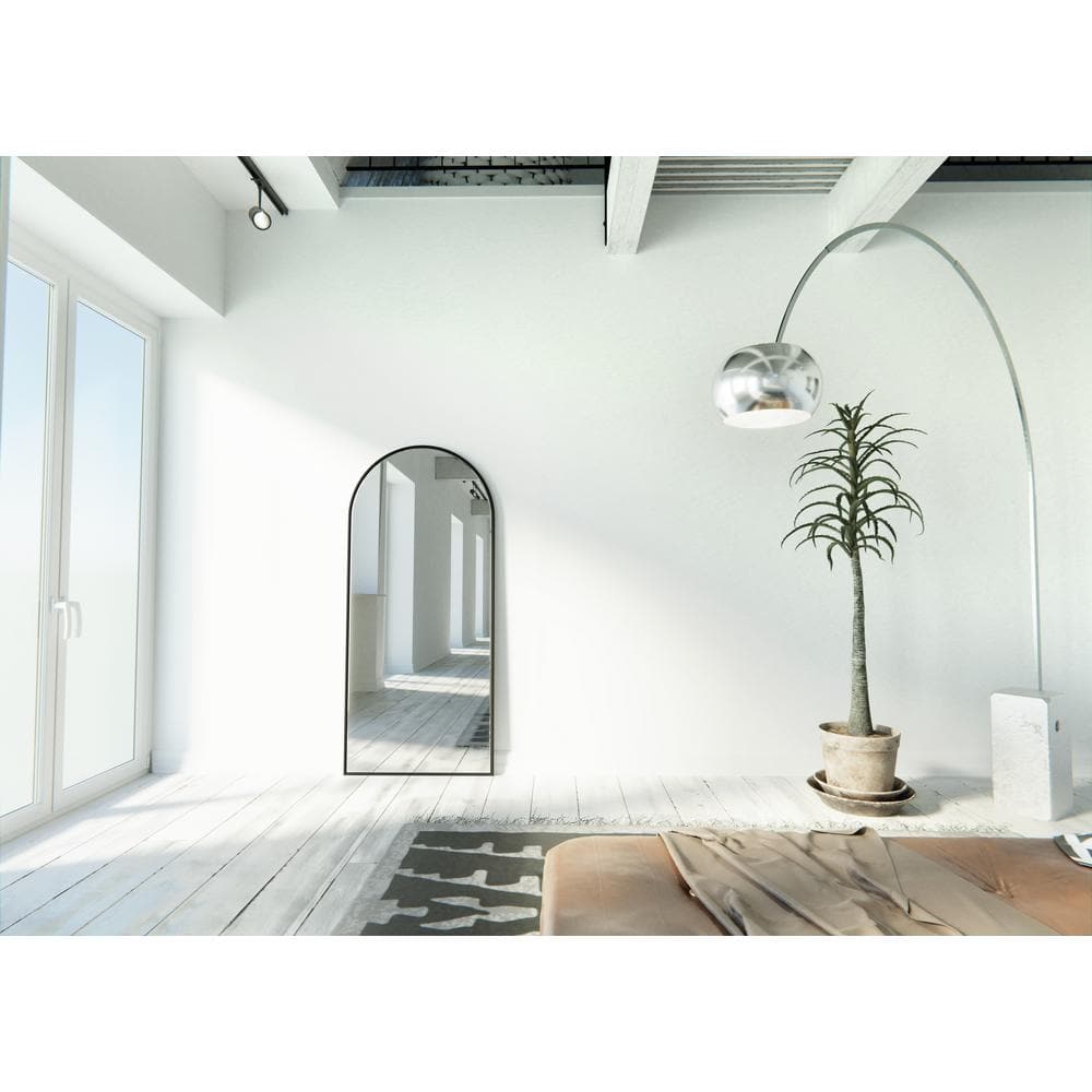 Black Arched Full Length Wood Mirror, 67" x 30"