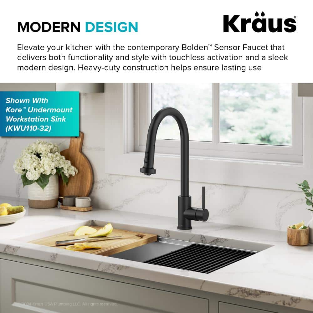 Matte Black Touchless Kitchen Faucet with Pull-out Spray