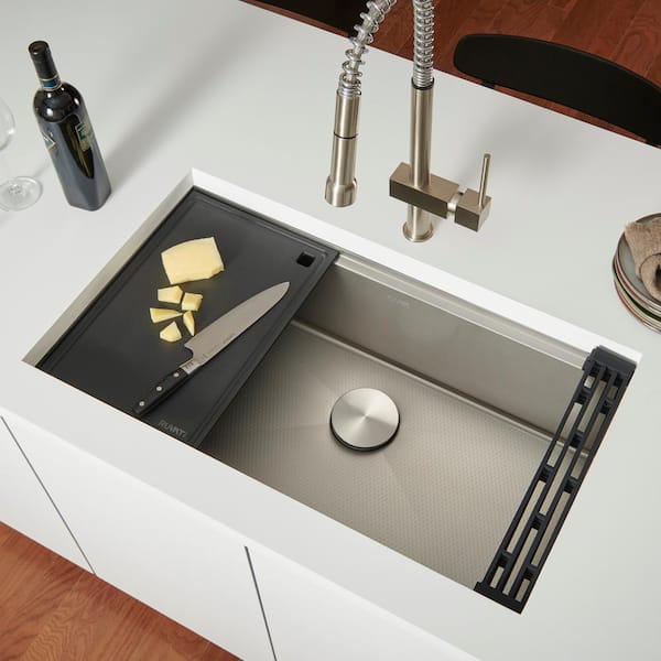 Roma Hex 33 in. Undermount Single Bowl 16-Gauge Stainless Steel workstation Sink with Scratch Resistant Textured base