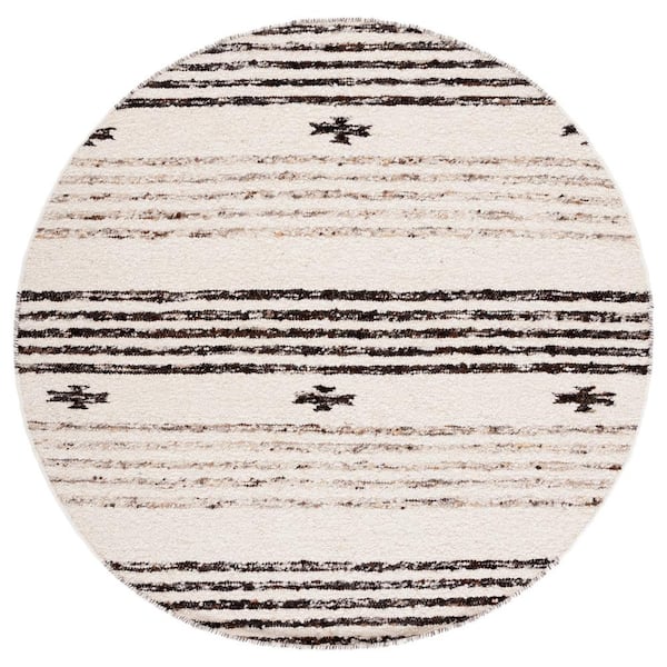 Natura 8 ft. x 8 ft. Round Black/Ivory Tribal Striped Area Rug