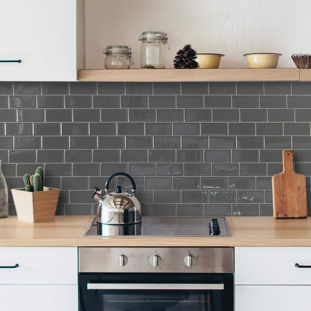Gray 11.87'' x 8.5'' Self-Adhesive 3D Peel and Stick Backsplash Tiles
