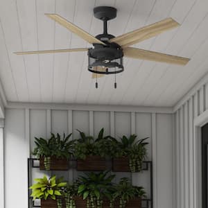 Belvedere 52 in. Indoor/Outdoor Matte Black Ceiling Fan with Light Kit Included