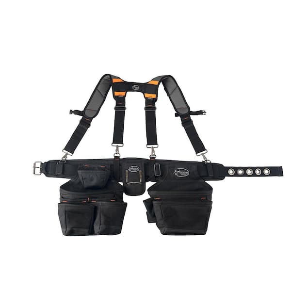 DEAD ON TOOLS Professional Carpenter's 2 Pouch Tool Storage Suspension Rig with LoadBear Suspenders in Black