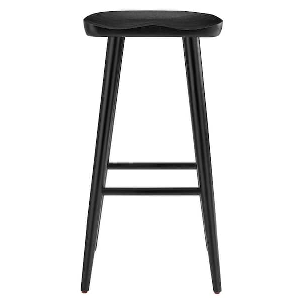 MODWAY Saville 32 in. in Black Backless Wood Bar Stools - Set of 2