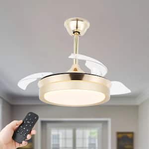 42 in. Indoor LED Gold Retractable Blades Ceiling Fan with Light and Remote 6-Speed Reversible Fandelier