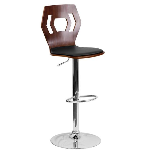 Carnegy Avenue 46 in Walnut Bentwood Bar Stool with Designer Cutout Back and Black Vinyl Seat