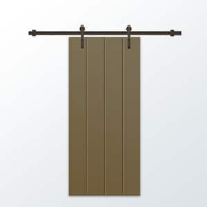 30 in. x 96 in. Olive Green Stained Composite MDF Paneled Interior Sliding Barn Door with Hardware Kit